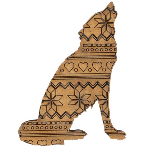 Howling Wolf with Christmas Pattern MDF Wood Shape Howling Wolf with Christmas Pattern MDF Wood Shape