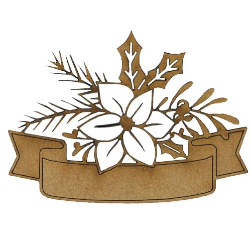 Banner Mdf Christmas Floral topped Banner MDF Wood Shape