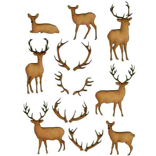 MDF Sheet of Mini Deer and Antlers Style 2