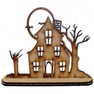 Haunted House with Moon and Stand - MDF Halloween Kit