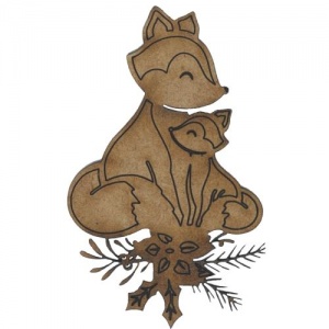 Whimsical Fox & Cub - MDF Christmas Floral Wood Shape