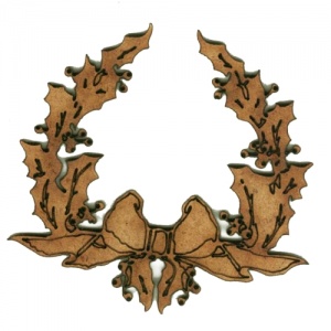 Christmas Holly Wreath with Bow - MDF Wood Shape