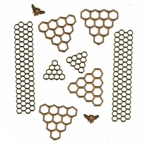 Sheet of Mini MDF Bees & Honeycombs