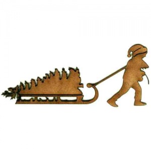 Child pulling Christmas Tree on Sled - MDF Wood Shape