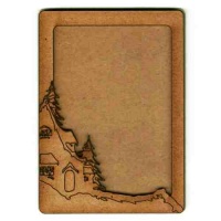 Rounded Rectangle ATC Wood Blank with Winter Cottage Frame