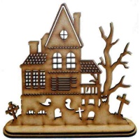 Haunted House with Porch and Stand - MDF Halloween Kit