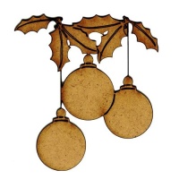 Strung Baubles & Holly - MDF Wood Shape