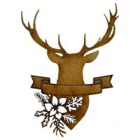 Stag Head with Banner - MDF Christmas Floral Wood Shape