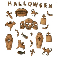 Coffins & Gravestones - Sheet of Halloween Mini Wood Shapes