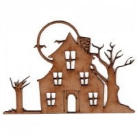 Haunted House with Moon - MDF Wood Scene