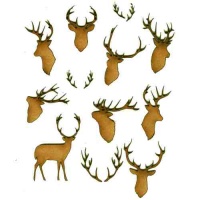 Sheet of Mini Deer & Antlers - MDF Wood Animal Shapes - Style 1