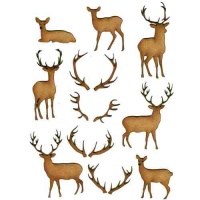 Sheet of Mini Deer & Antlers - MDF Wood Animal Shapes - Style 2