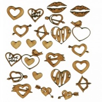 Sheet of Mini Valentine MDF Wood Shapes - Style 1