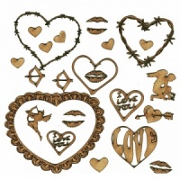 Sheet of Mini Valentine MDF Wood Shapes - Style 3