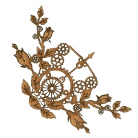 Steampunk Rosebuds, Cogs & Bow - MDF Wood Corner